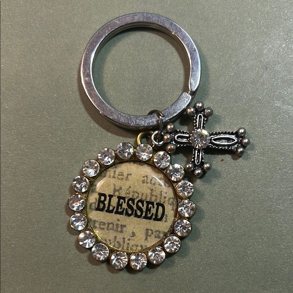 Silver Blessed Keychain with Cross Charm